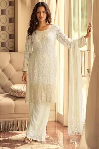 Off white georgette straight-suits 