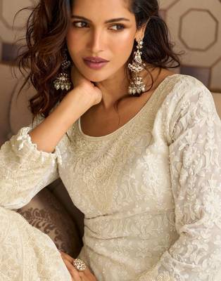 Off white georgette straight-suits  2