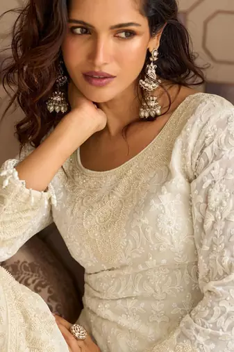 Off white georgette straight-suits 