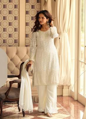 Off white georgette straight-suits  4