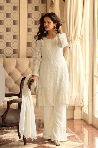 Off white georgette straight-suits 