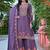 Purple embroidered chinon palazzo style salwar suit