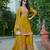Yellow embroidered chinon palazzo style salwar suit