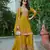 yellow chinon embroidered palazzo suit set
