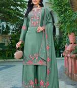 Green embroidered chino palazzo style salwar suit