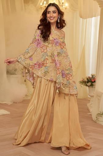 Beige crepe pakistani-salwar-kameez 