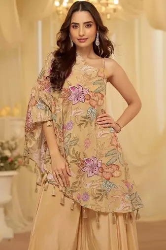 Beige crepe pakistani-salwar-kameez 