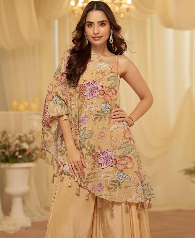 Beige crepe pakistani-salwar-kameez 