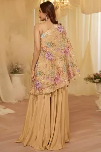 Beige crepe pakistani-salwar-kameez 