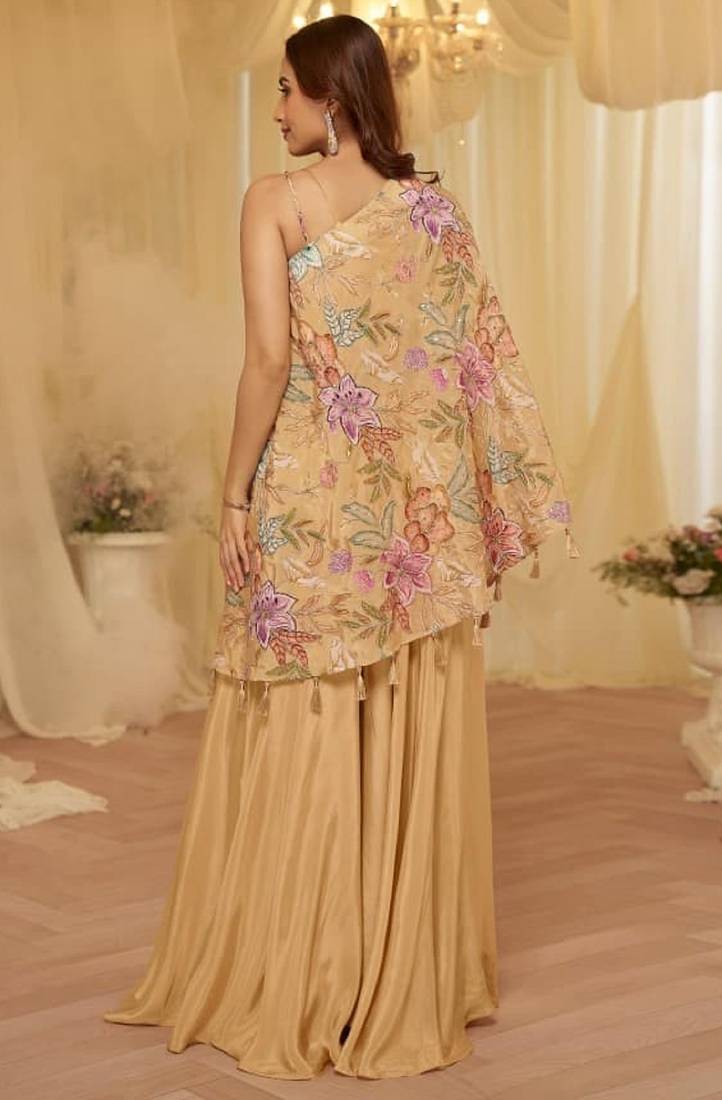 Beige crepe pakistani-salwar-kameez 