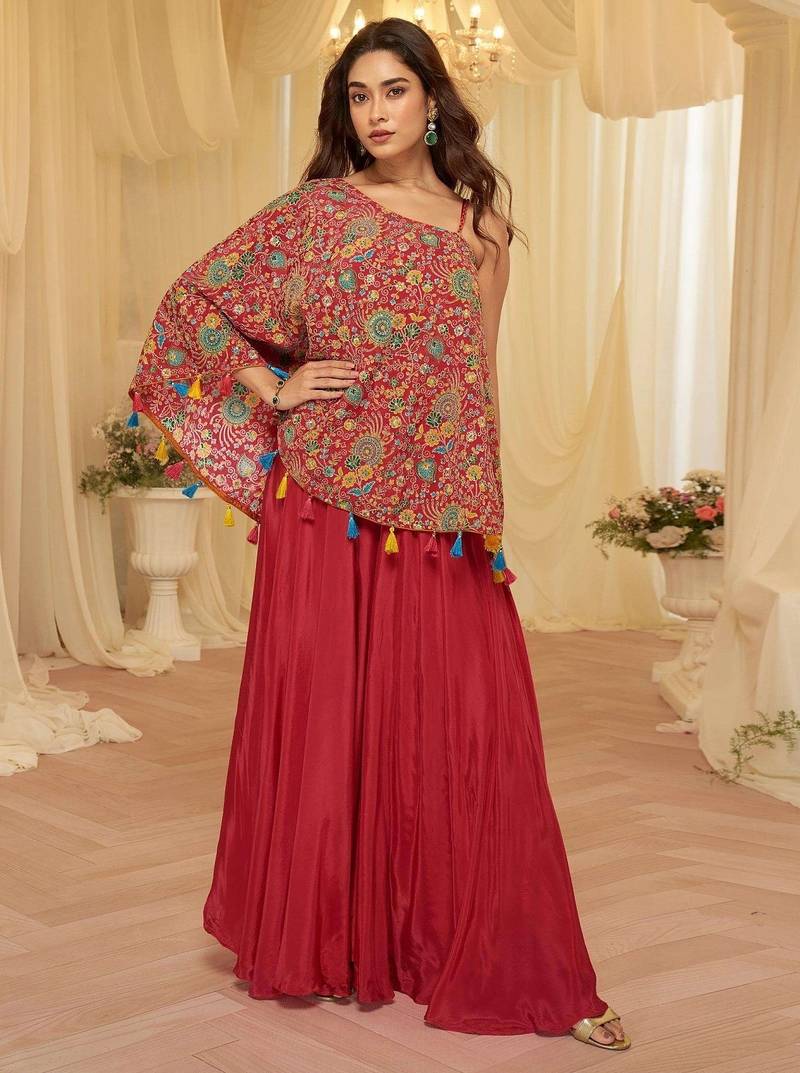 Red crepe pakistani-salwar-kameez 