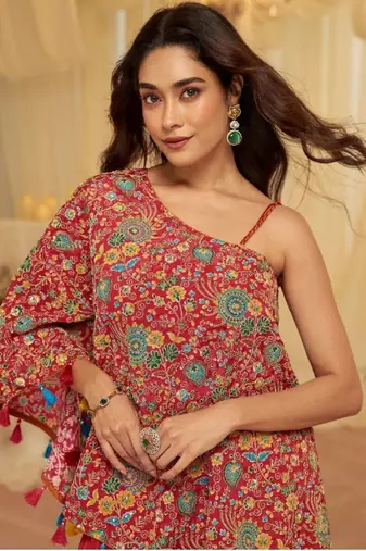 Red crepe pakistani-salwar-kameez 