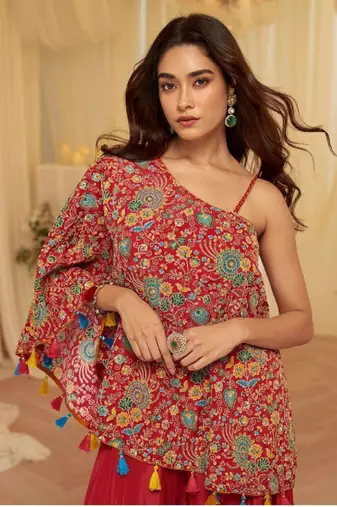 Red crepe pakistani-salwar-kameez 