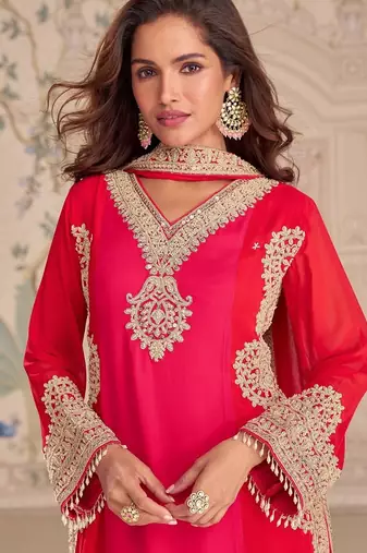 Magenta georgette straight-suits 