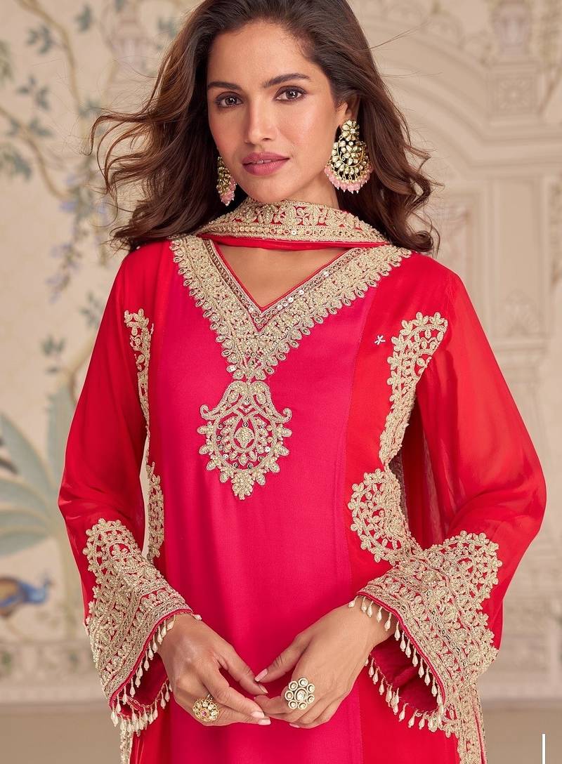 Magenta georgette straight-suits 