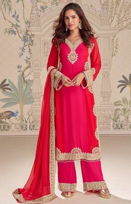 Magenta georgette straight-suits  1