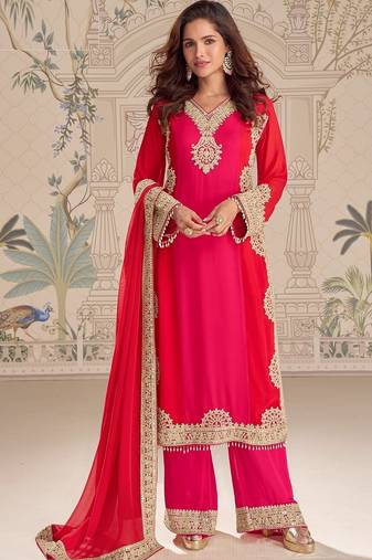 Magenta georgette straight-suits 