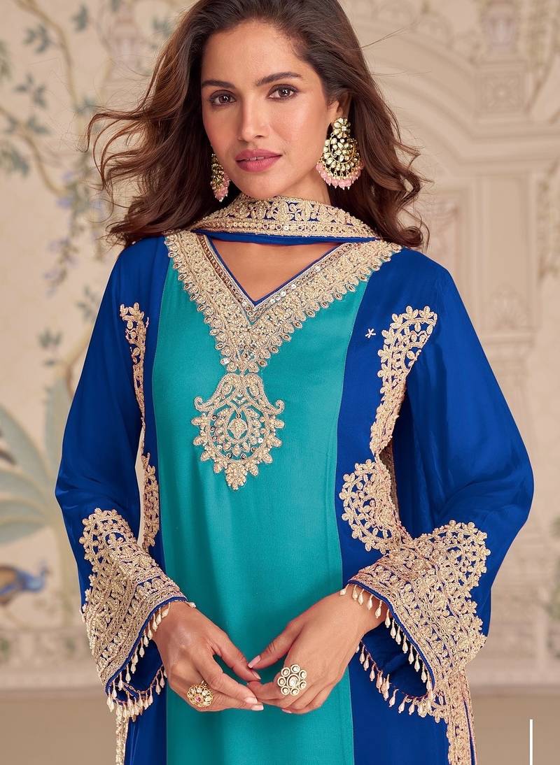 Turquoise georgette pakistani-salwar-kameez 