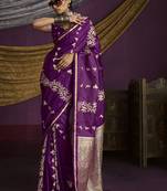 dark magenta pure satin handloom weaving silk saree with tussle pallu