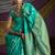 turquoise  pure satin handloom weaving silk saree with tussle pallu