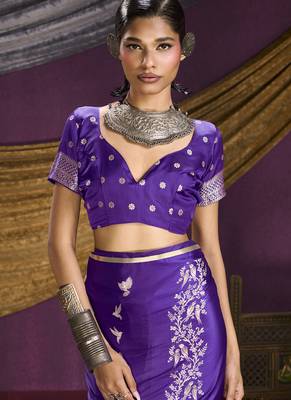 purple pure satin handloom weaving silk saree with tussle pallu 4