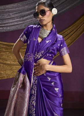 purple pure satin handloom weaving silk saree with tussle pallu 5