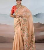 Light peach zari tissue brasso weaving saree