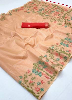 Light peach zari tissue brasso weaving saree 2