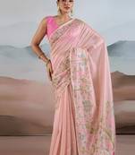 Baby pink zari tissue brasso weaving saree