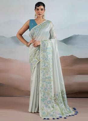 Light sky blue zari tissue brasso weaving saree 1