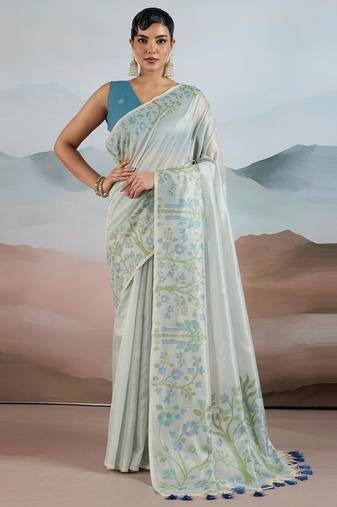 Light sky blue zari tissue brasso weaving saree