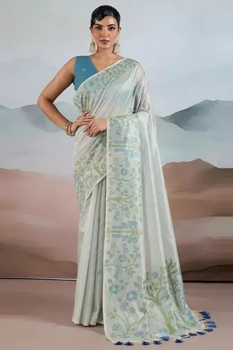 Light sky blue zari tissue brasso weaving saree