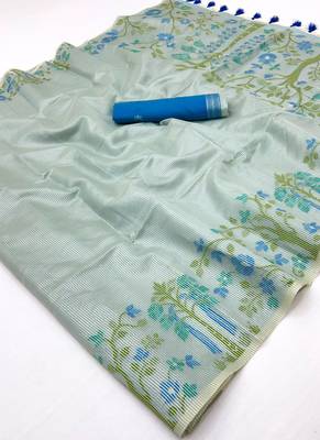 Light sky blue zari tissue brasso weaving saree 2