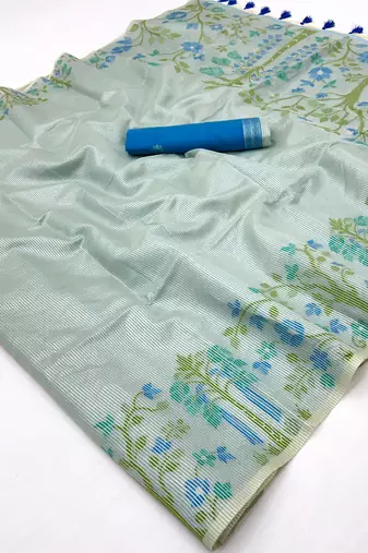 Light sky blue zari tissue brasso weaving saree