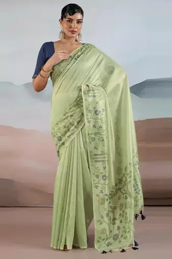 Pista zari tissue brasso weaving saree