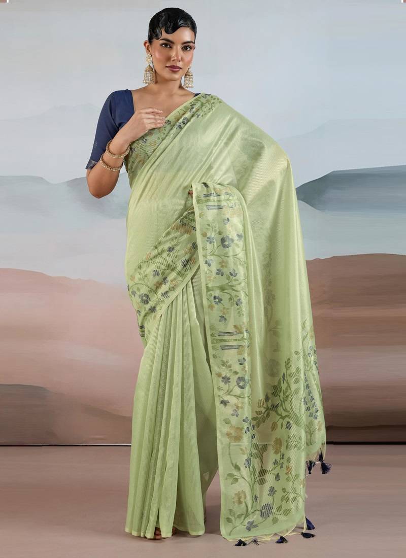 Pista zari tissue brasso weaving saree