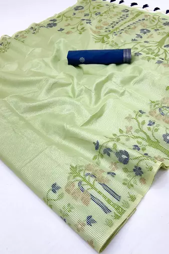 Pista zari tissue brasso weaving saree