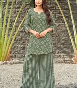 Green geometric print poly cotton fusion wear co-ord set