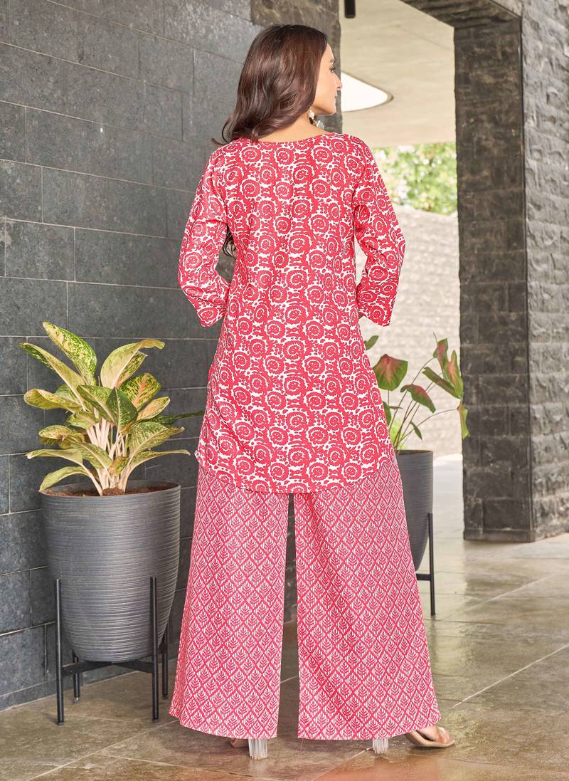 block print poly cotton fusion wear co-ord set