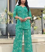 Turquoise blue paisley print rayon relaxed fit co-ord set