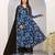 Elegant blue floral printed anarkali kurta set with dupatta