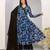Elegant blue floral printed anarkali kurta set with dupatta