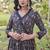 Women black printed anarkali kurta set with v-neck & ethnic motif print