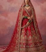 red embroidered silk bridal lehenga choli with double dupatta