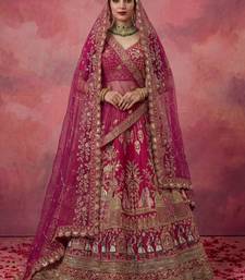 pink embroidered silk bridal lehenga choli with double dupatta set