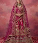 Graceful Pink Embroidered Silk Bridal Lehenga Choli With Double Dupatta