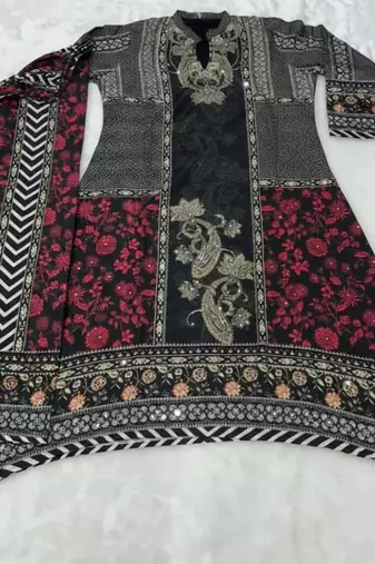 shantoon silk blend Midnight Black Fusion Print Co-ord Set 