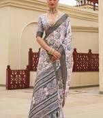 Light baby pink digital print tusser silk saree with unstitched blouse