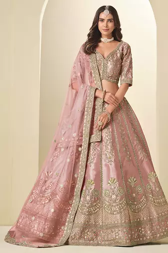 light pink embroidered art silk lehenga choli with dupatta