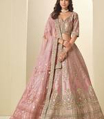 light pink embroidered art silk lehenga choli with dupatta